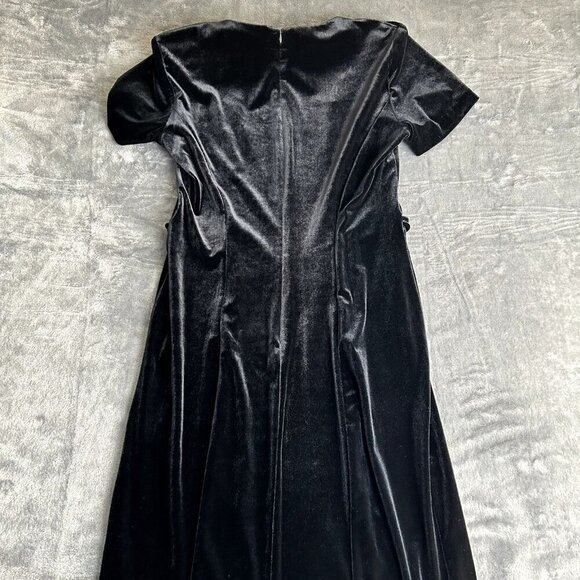 Vintage 90s Velvet Maxi Dress Short Sleeve Belted Goth Grunge Party 11/12 Witchy - Picture 8 of 11
